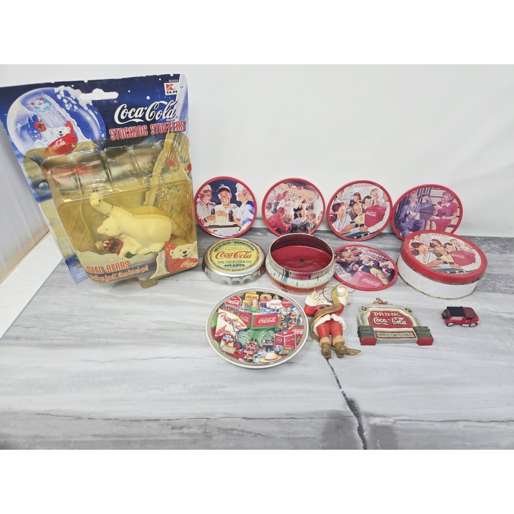 Vintage‎ Coca Cola Collectibles Christmas Ornaments Candle Coasters 1994 1996